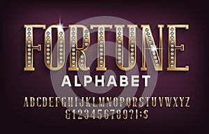 Fortune alphabet font. Gold letters and numbers encrusted with diamonds.