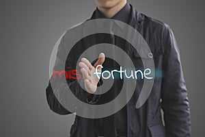 Fortune concept. Businessman misfortune the unknown into fortune