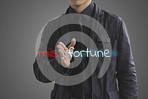Fortune concept. Businessman misfortune the unknown into fortune photo