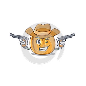 Fortune cookie dressed as a Cowboy holding guns