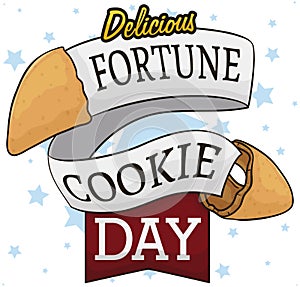 Fortune Cookie, Note and Ribbon  reminding you to Celebrate its Day, Vector Illustration