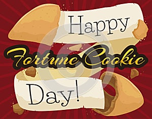 Fortune Cookie with Omen in Paper ready to Celebrate its Day, Vector Illustration