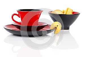 Fortune cookie with red dish