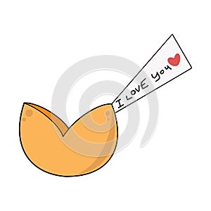 Fortune cookie vector cartoon illustration isolated on white. Food, dessert, good fortune theme design element.