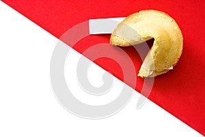 Fortune cookie on white and red background