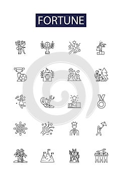 Fortune line vector icons and signs. Success, Fate, Profit, Fluke, Riches, Prognostication, Windfall, Winnings outline