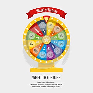 Fortune spinning wheel in flat vector style. Gambling concept