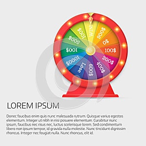 Fortune spinning wheel. Gambling concept, win jackpot in casino illustration