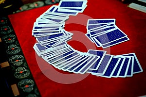 Fortune teller cards on table for forcastingin dark tone
