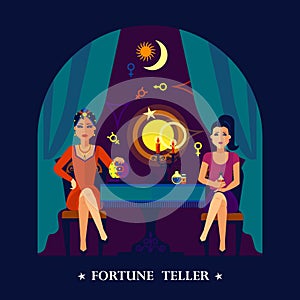 Fortune Teller Cristal Ball Flat Illustration