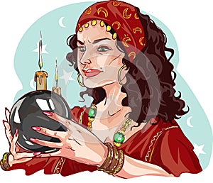 Fortune Teller with Crystal Ball vector illustration