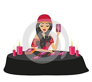 Fortune teller forecasting future with tarot cards