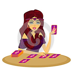 Fortune teller forecasting future with tarot cards