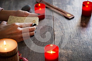 Fortune teller reading a future by tarot cards