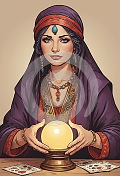 Fortune Teller& x27;s Realm: Crystal Ball Visions and Card Revelations photo