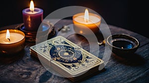 Fortune Teller with Tarot Cards and Candles