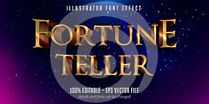 Fortune teller text, 3d gold metallic style editable font effect