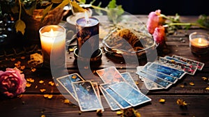 Fortune-telling tarot cards and magic accessories