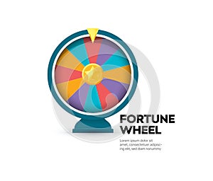 Fortune wheel banner. Gambling website poster. Raffle prize icon. Casino slot machine. Random winner vector illustration