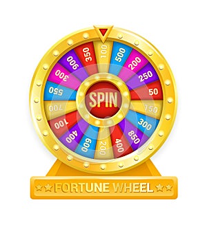 Fortune wheel. Cartoon rotating circle with sectors and arrow element. Lottery and random raffle prizes. Spinning