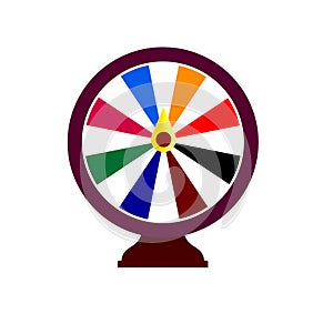 Fortune wheel logo. Online gambling emblem. Casino slot machine icon. Money bets website sign. Random winner app