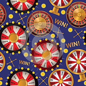 Fortune wheel seamless pattern vector spin game casino roulette with arrow lucky winner backdrop fortunate wheeled