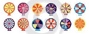 Fortune wheel. Spin roulette icon, odds success in gambling. Wealth winning opportunity, internet casino, risk