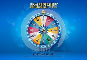 Fortune wheel spinning on bokeh background