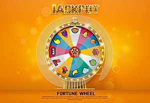 Fortune wheel spinning on bokeh background photo