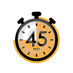 forty five minutes stopwatch icon, timer symbol, cooking time, cosmetic or chemical application time, 45 min waiting