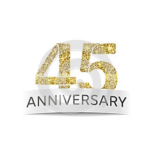 Forty-five year anniversary. The banner 45th birthday Golden color