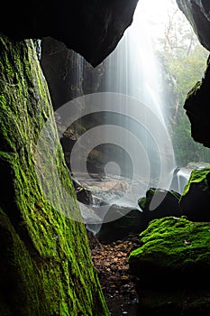 Forty foot falls seen through the narrow cave