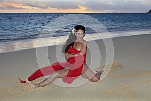 Forty year old woman on the beach photo