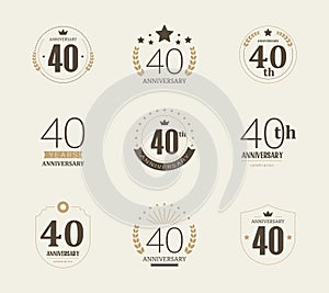 Forty years anniversary celebration logotype. 40th anniversary logo set.