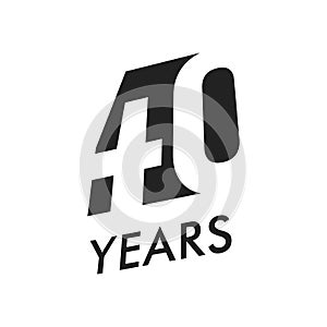 Forty years vector emblem template. Anniversary symbol, negative space design. Jubilee black color icon. Happy 40th