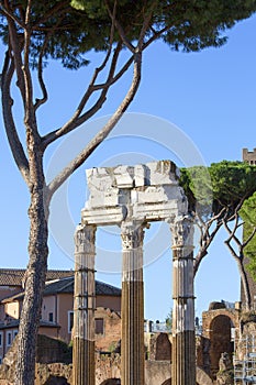 Forum of Caesar Foro di Cesare, part of Forum Romanum, view of the ruins of Temple of Venus Genetrix, Rome, Italy