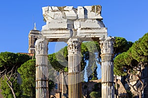 Forum of Caesar, part of Forum Romanum, view of the ruins of Temple of Venus Genetrix, Rome, Italy