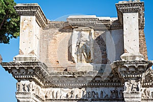 The Forum of Nerva at the portico of the Temple of Minerva with a relief sculpture of the goddess behind. Rome  Italy