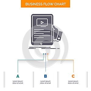 forum, online, webinar, seminar, tutorial Business Flow Chart Design with 3 Steps. Glyph Icon For Presentation Background Template