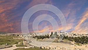 Forum (Oval Plaza) in Gerasa (Jerash), Jordan. Against the sky