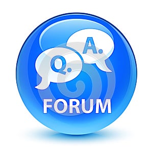 Forum (question answer bubble icon) glassy cyan blue round button