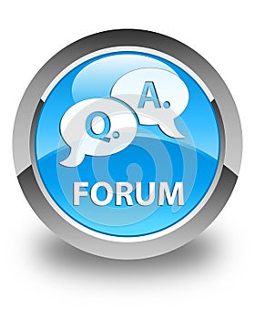 Forum (question answer bubble icon) glossy cyan blue round button