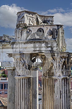 Forum Roman, view of Temple of Vespasian and Titus and Temple of Saturn, Rome, Italy