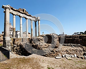 Forum in Rome with a blue sky background