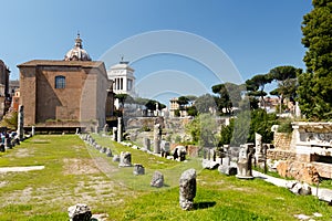 Forum in Rome with a blue sky background