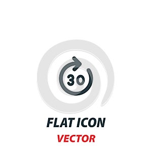 Forward 30 icon in a flat style. Vector illustration pictogram on white background. Isolated symbol suitable for mobile concept,