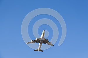 Forward airplane in blue sky