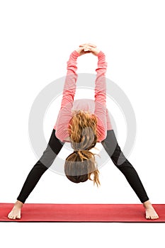 Forward bend with shoulder stretching in yoga