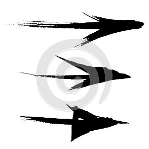 Forward right arrows set brush stroke black vector icon. Hand drawn grunge style isolated element