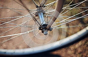 Forward wheel of the bicycle.
